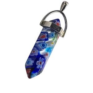 Charm Pendant Millefiori Glass Point Floral Blue Red Multicolor Approx 1" SK3023